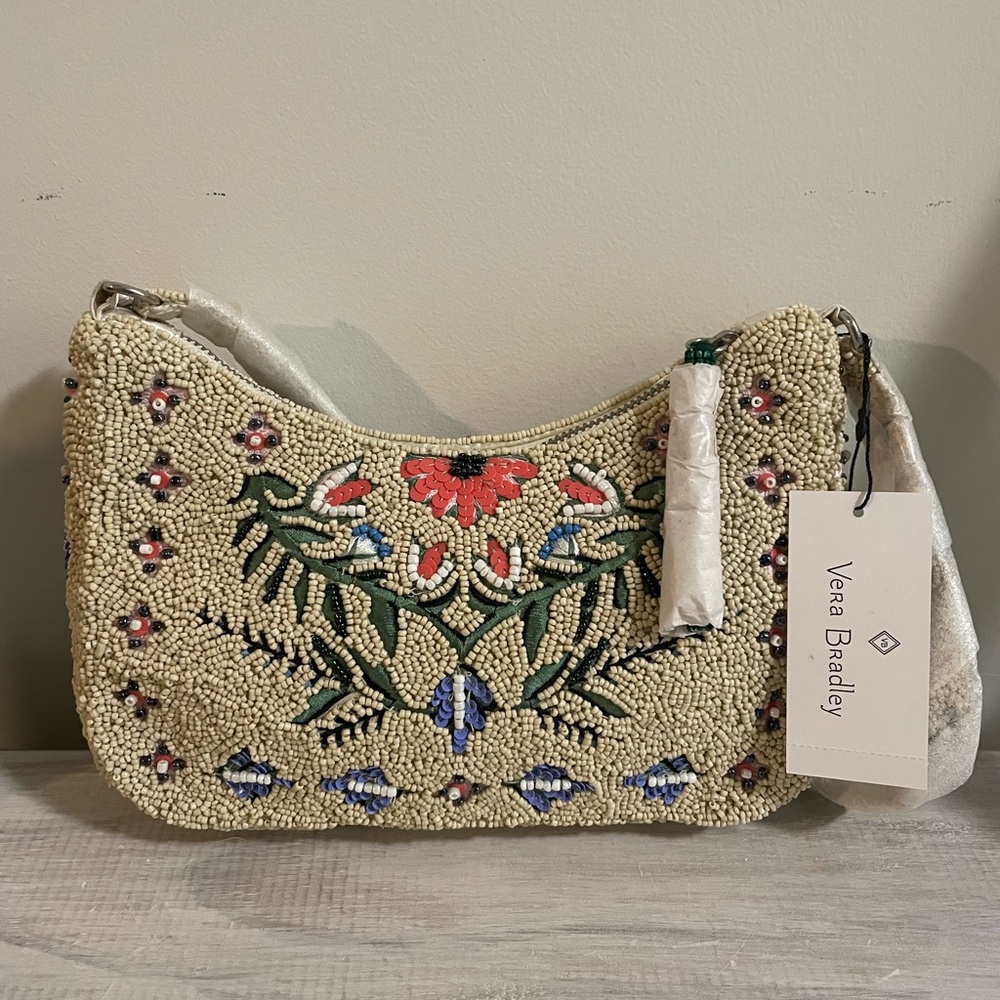 NWT Vera Bradley Beaded Mini Frannie Shoulder Bag - Paradise Cream Stripe